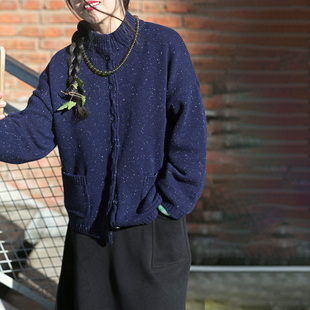 原创美丽奴点子纯羊毛文艺保暖毛衣外套开衫 画子行山水 钟情