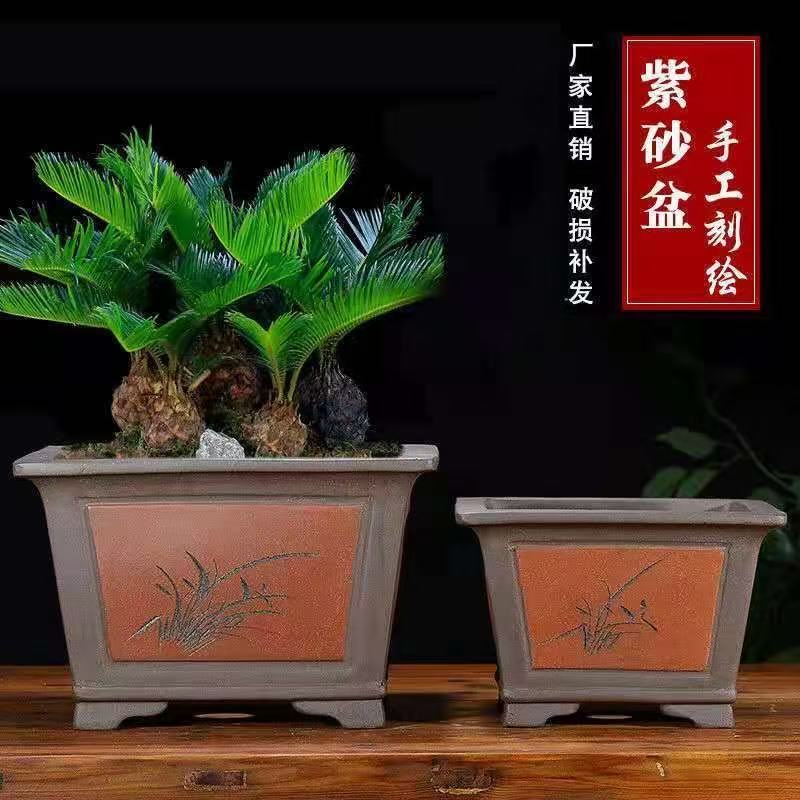 四方紫砂花盆陶瓷中国风绿植宜兴方形室内映山红栽大口径梅花客厅