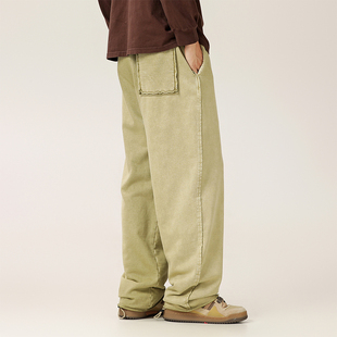 复古休闲裤 ComCleaned 2024AW秋重磅碳磨加绒宽松直筒水洗针织裤