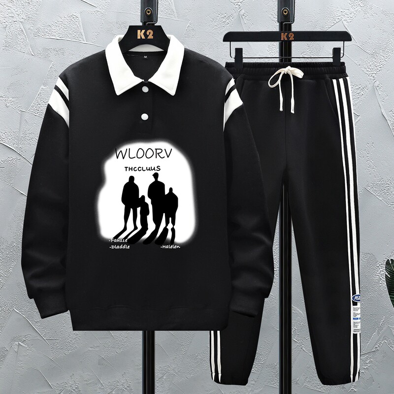 春季青少年潮流卫衣套装男孩12-15岁初中学生大童帅气翻领长袖t恤