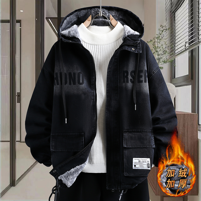 学生牛仔外套加绒加厚牛子派克服