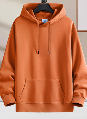 秋冬青少年连帽卫衣男宽松上衣2025新款大码纯色简约橙色情侣外套