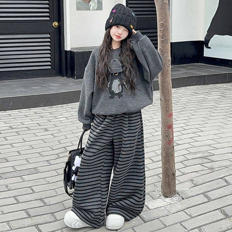 女童春秋卫衣套装2026春季新款中大童女孩休闲条纹阔腿裤时尚春装,童装/婴儿装/亲子装,套装,淘宝优惠券,粉丝福利购,淘宝优惠卷