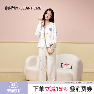 乐町新款睡衣套装哈利波特三件套多件套家居服女衬衫领长袖满印