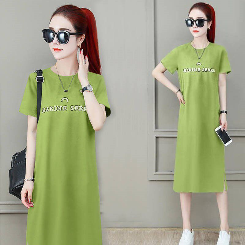 leisure time Dress Overknee 2019 summer new pattern Korean Edition Simplicity Straight Mid length version Short sleeved t-shirt dressin the Outdoor/Mountaineer/Camping/Travel Goods , Outdoor clothing , Emergency underwear , Jackets  category - from Buy2taobao.com to provide professional Taobao agent buy service