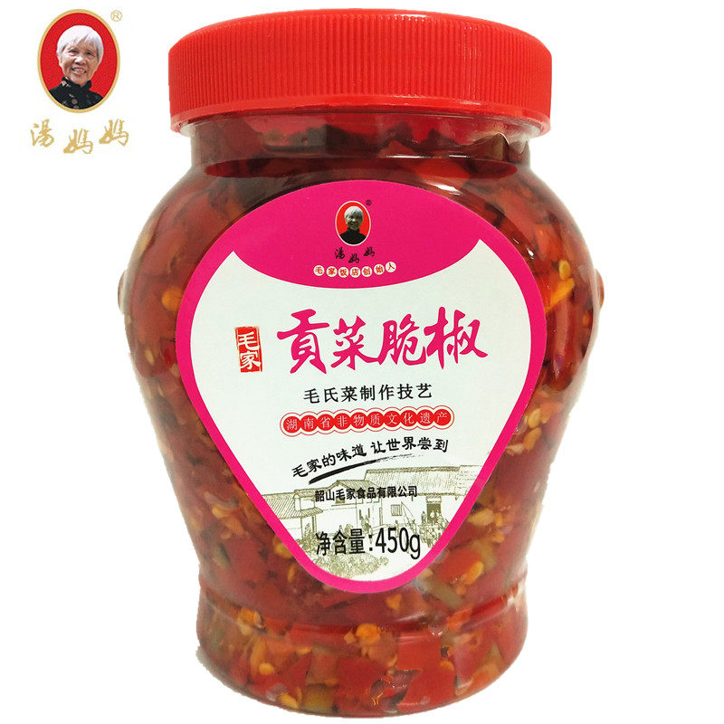 汤妈妈贡菜脆椒450g毛家食品湖南韶山特产饭店农家剁辣椒酱下饭菜