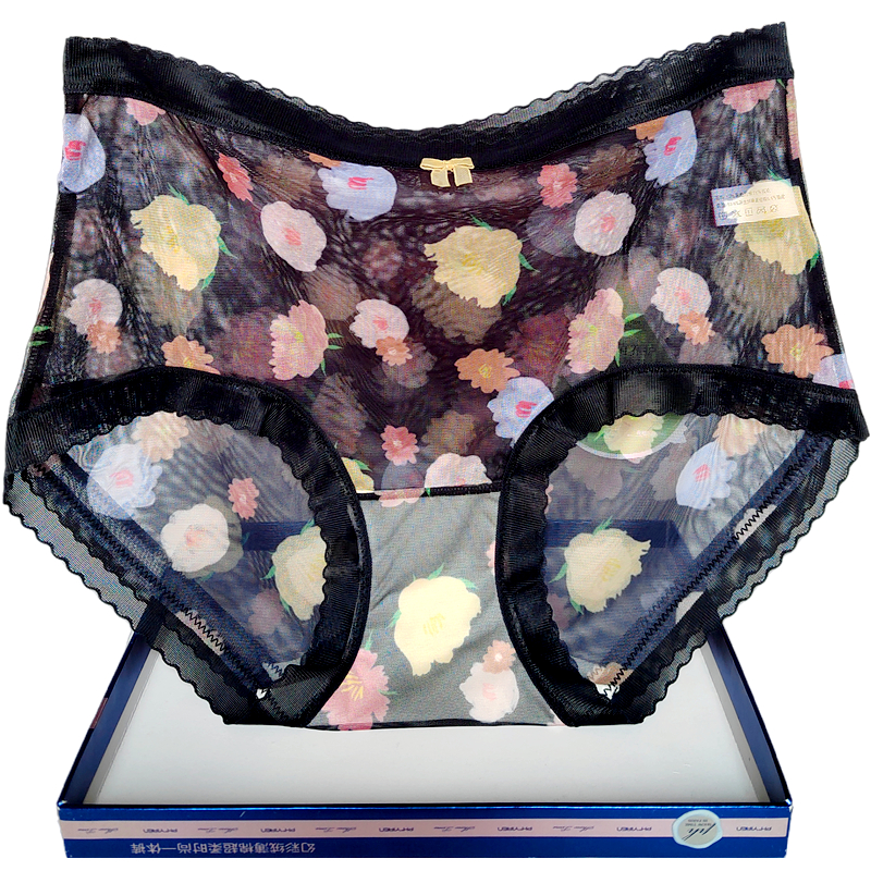 2023彩田花仙子内裤女高腰全网纱透气21981印花茶多酚净化底裆薄