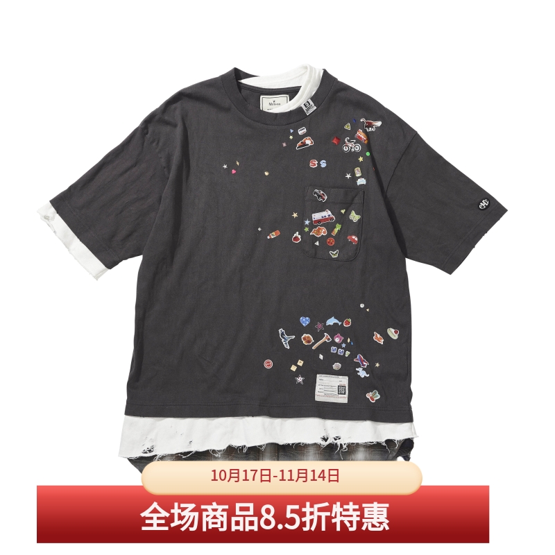 日系趣味印花拼接圆领短袖