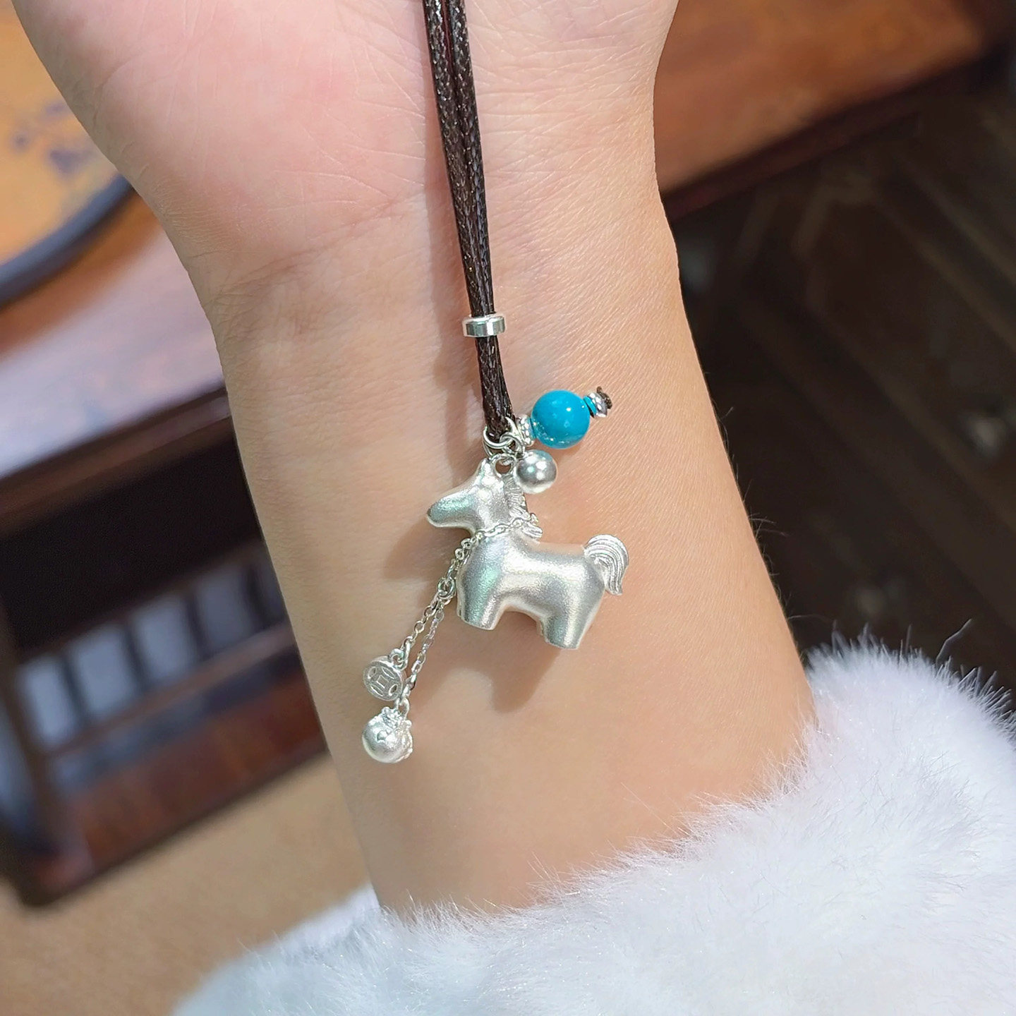 足银999.9松石小马吊坠项链女新中式古法立体设计师款足银银饰,饰品/流行首饰/时尚饰品新,银饰吊坠,淘宝优惠券,粉丝福利购,淘宝优惠卷