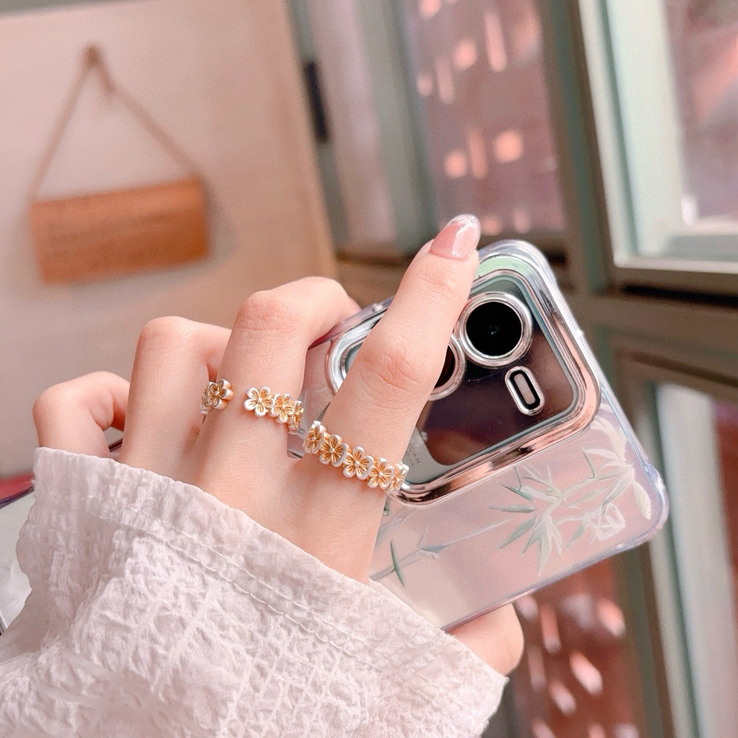 足银999.9古法描金樱花戒指