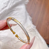 足银999.9描金景泰蓝葫芦开口手镯新中式 古法磨砂纯银珐琅彩手饰