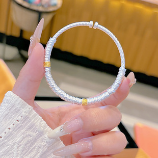 足银999.9纯银盘缠万贯手镯女新中式 实心开口小众设计感锤纹银镯