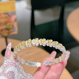 足银999.9描金桃花朵朵纯银手镯女新中式 国风银镯子繁花实心银镯