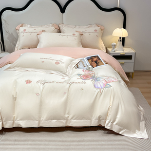 2026新款纯棉全棉长绒棉四件套纯色床单床笠款套件床上用品