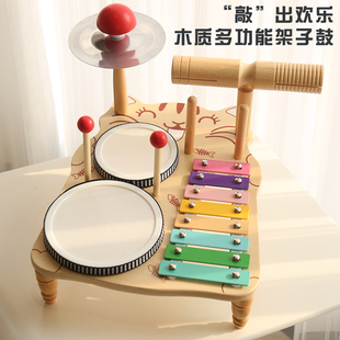 多功能木质架子鼓小猫音乐台儿童音乐启蒙早教益智玩具女孩男孩GB