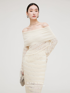 半身裙套装 女修身 小众高级感独特一字肩上衣露肩针织衫 ROEYWANG