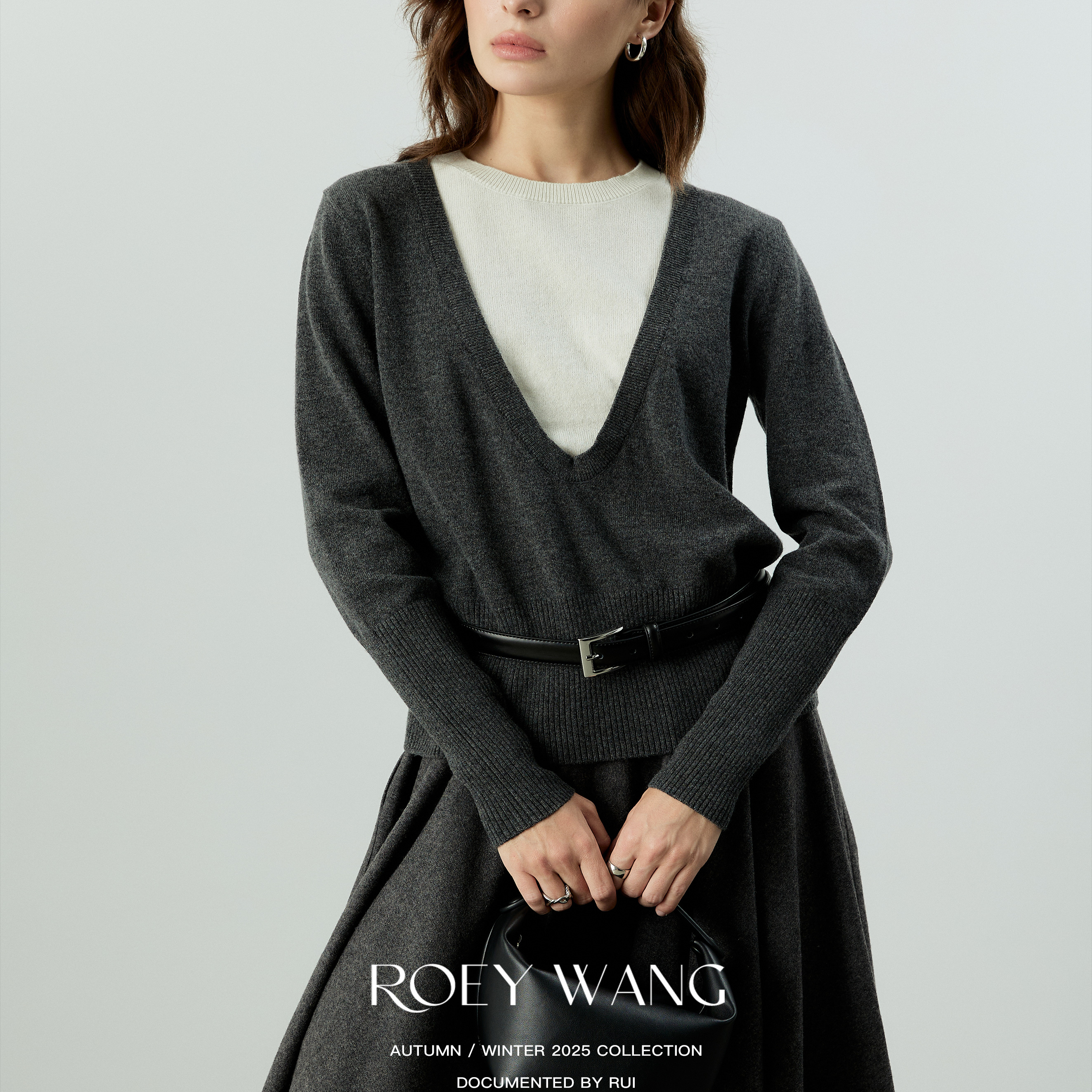 ROEYWANG复古撞色假两件针织衫