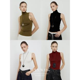 羊毛针织背心女复古气质修身 高领无袖 显瘦内搭上衣 法式 ROEYWANG