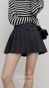 ROEYWANG prefall 高级气质皮扣装饰挺括感半身裙百褶短裙