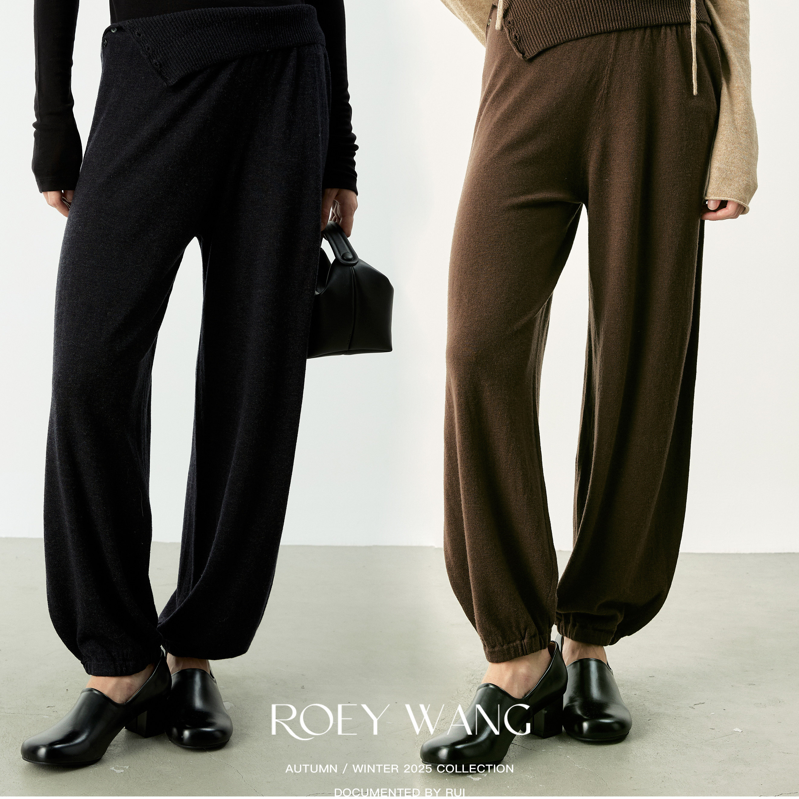 ROEYWANG韩版直筒卫裤宽松休闲裤设计感松紧腰阔腿慵懒风运动长裤