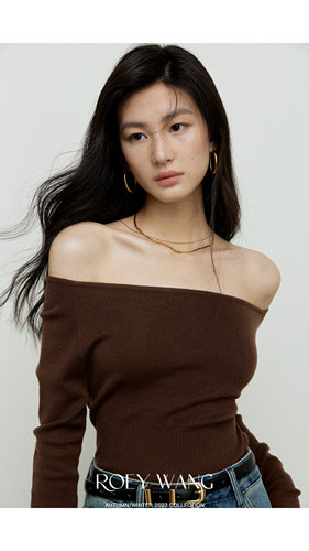 一字肩羊毛多穿式收腰针织衫毛衣