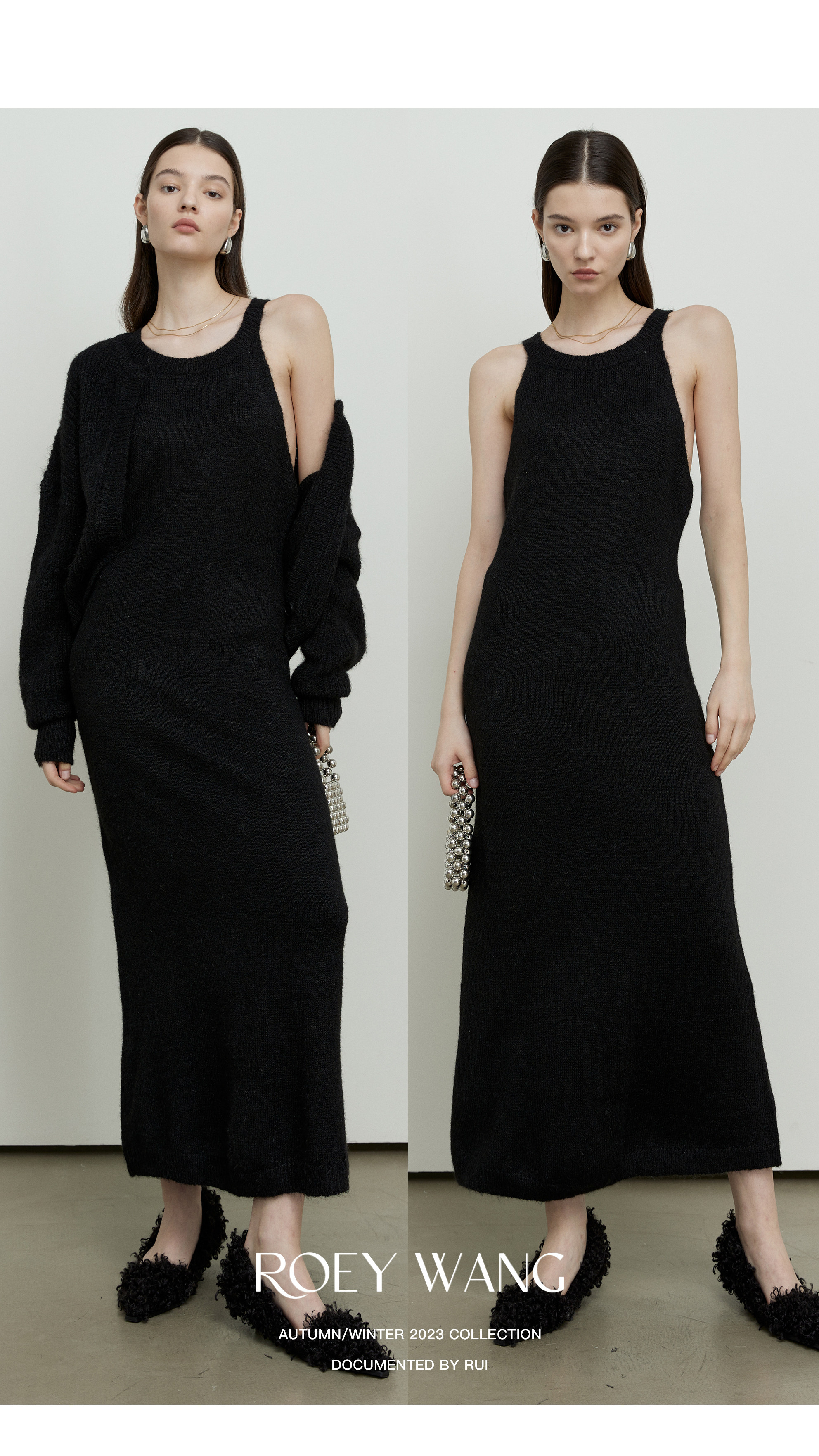 ROEYWANG 羊毛保暖柔软高级感吊带连衣裙毛针织衫外套套装