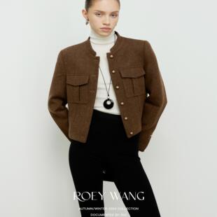 ROEYWANG 羊毛粗花呢小香风短外套女设计感千金风复古气质上衣