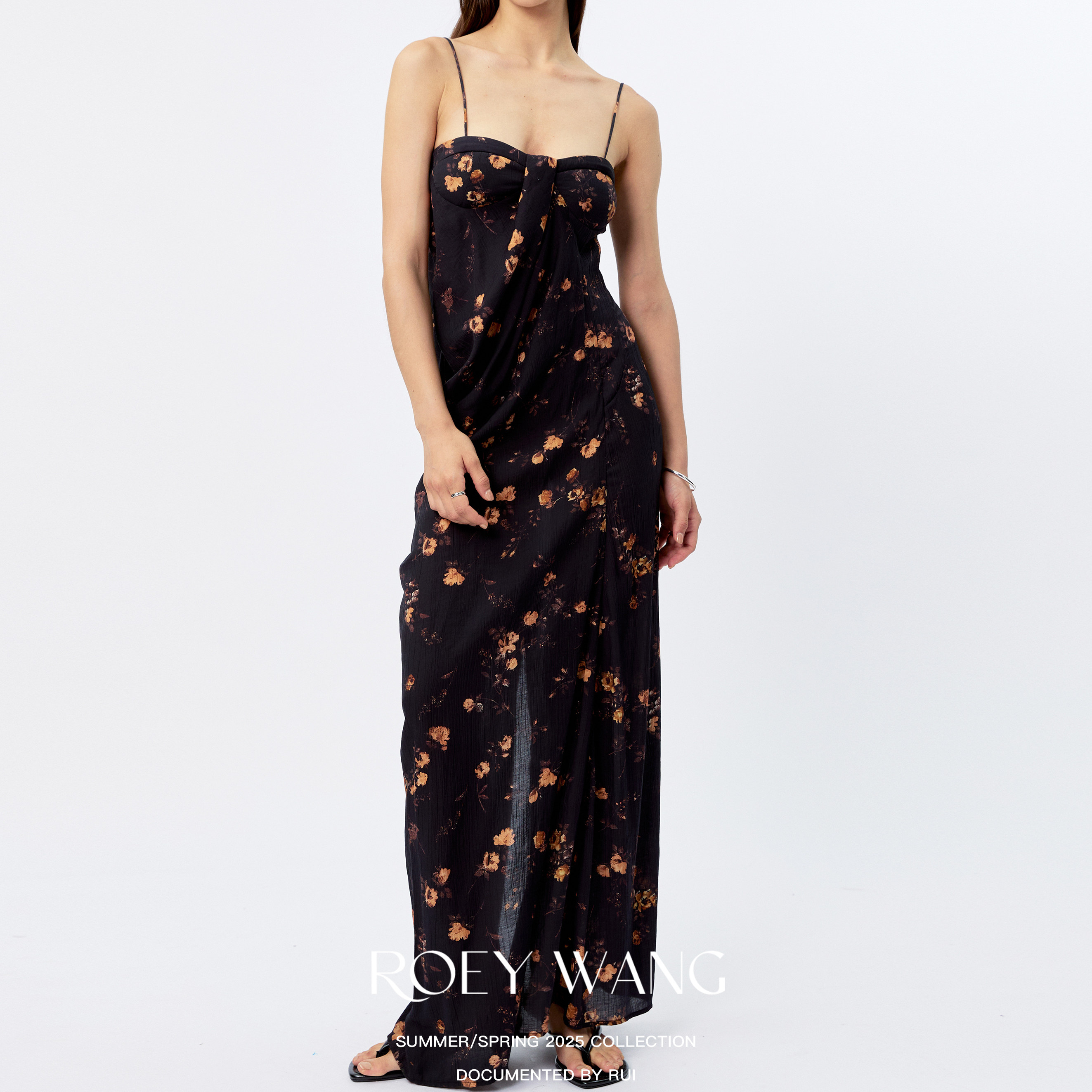 ROEYWANG 法式复古高级感碎花抹胸吊带连衣裙女绝美显瘦气质长裙