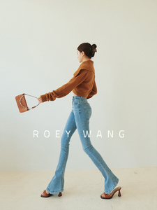 ROEYWANG长腿滤镜2.0马蹄裤牛仔裤高腰显瘦弹力女微喇叭裤子