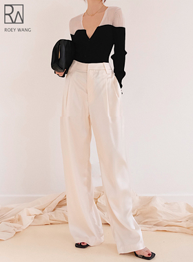 ROEY WANG 醋酸垂感阔腿裤女高腰拖地裤子宽松直筒显瘦休闲西装裤