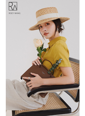 ROEY WANG 苎麻法式复古小众设计感百搭简约短袖薄款衬衫上衣女夏