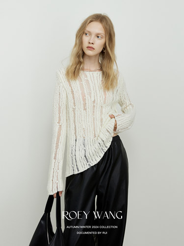 镂空针织衫宽松舒适羊毛肌理长袖