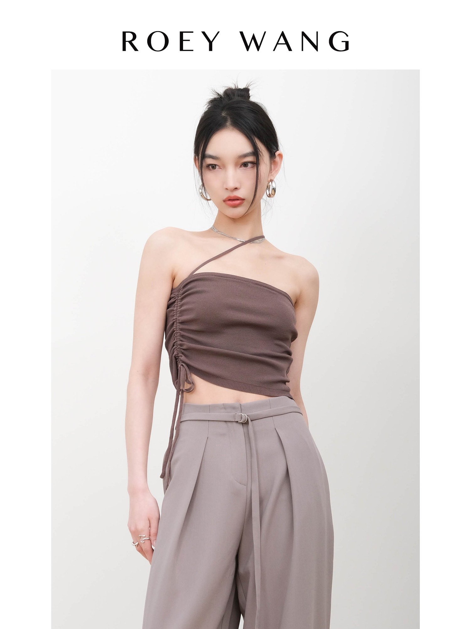 ROEYWANG 小众设计感高级风针织斜肩针织衫弹力背心抹胸吊带,女装/女士精品,背心吊带,淘宝优惠券,粉丝福利购,淘宝优惠卷