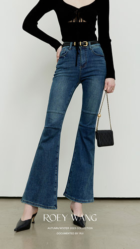 复古微喇长裤高腰牛仔裤