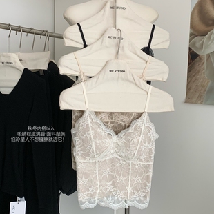 加绒保暖内衣女带胸垫蕾丝吊带背心免穿文胸一体式 贴身打底秋冬季