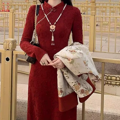 新中式国风EIA一尧锦绣年华复古提花外套女秋旗袍连衣裙套装