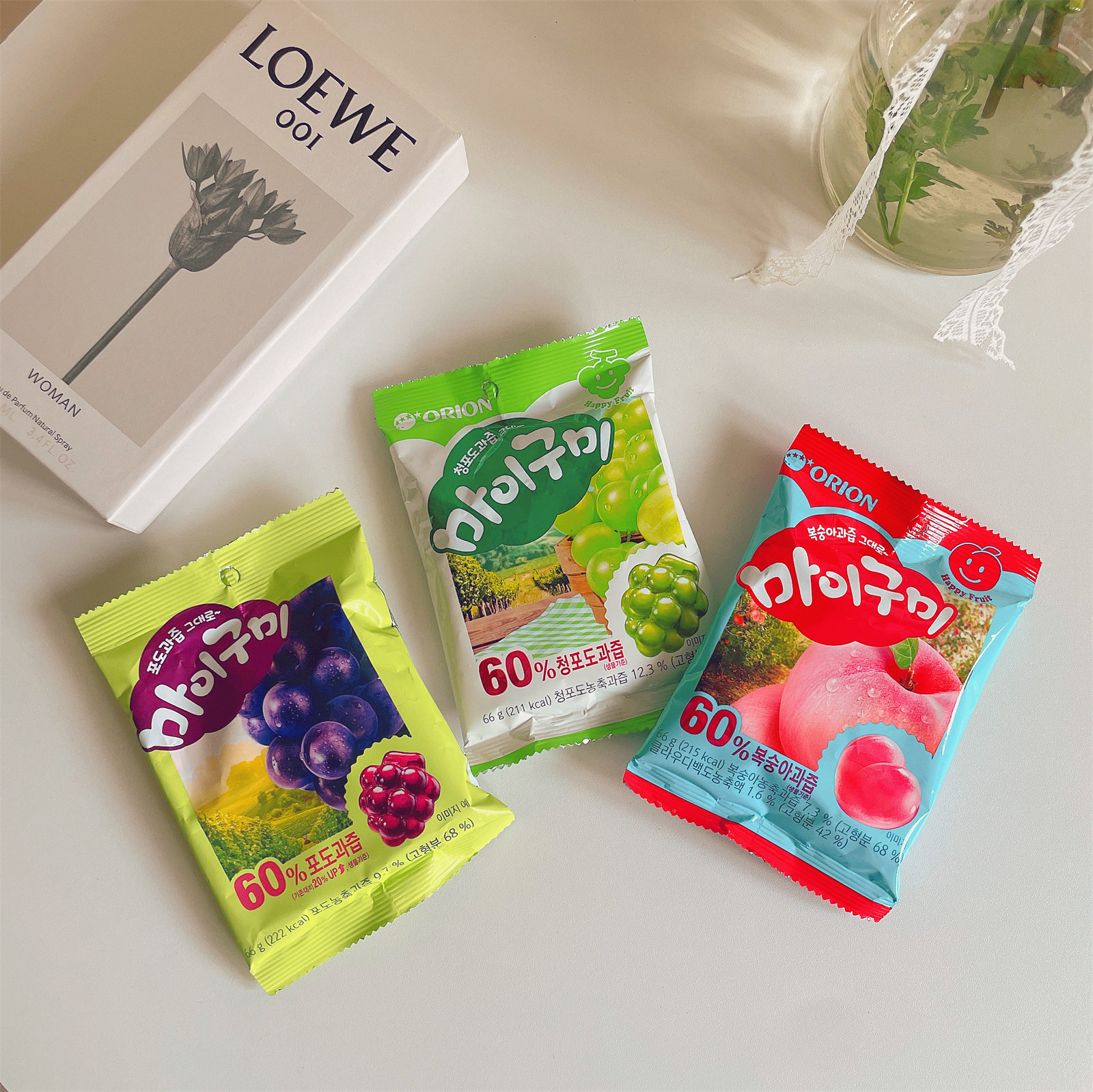 水蜜桃糖软糖白葡萄果汁 糖果水果软糖韩国好丽友orion草莓葡萄糖