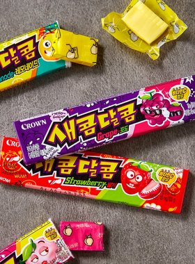 CROWN克丽安酸甜水果糖 条糖 葡萄草莓味 水蜜桃软糖韩国进口零食