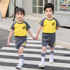 детская форма 小学生班服夏装儿童校服纯棉短袖黄色圆领运动套装幼儿园园服夏季