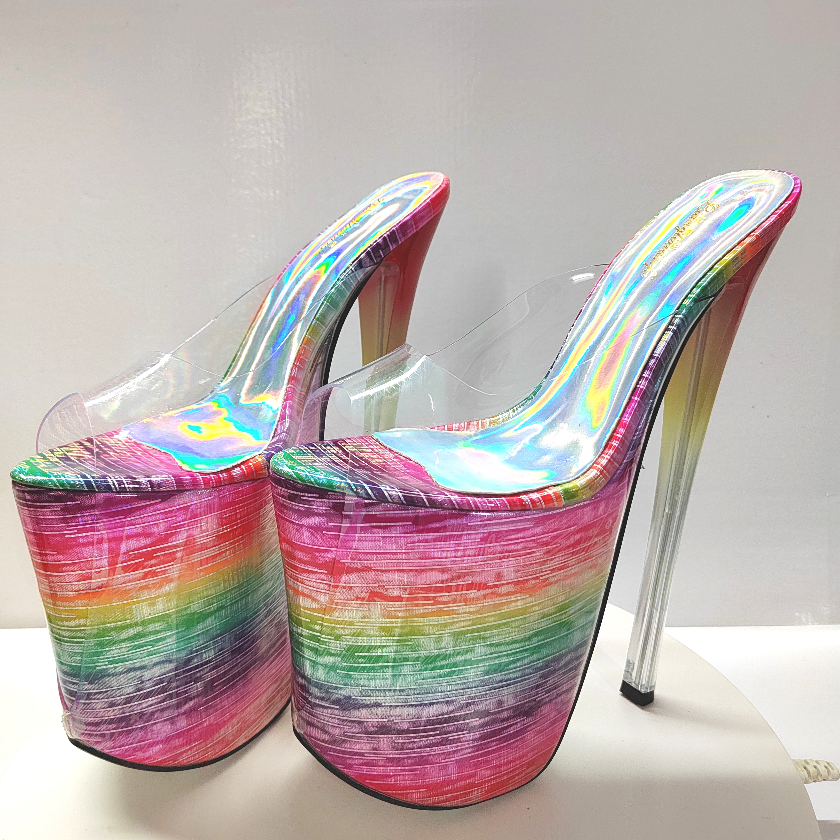 22cm透明一字拖恨天高跟鞋大码女