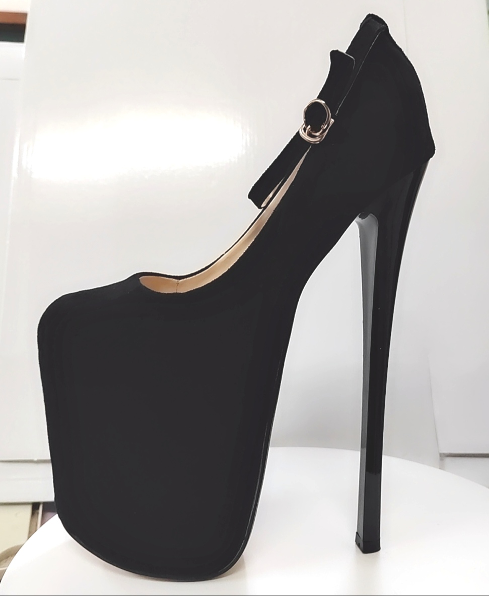 22cm黑色绒面大码高跟鞋女鞋性感