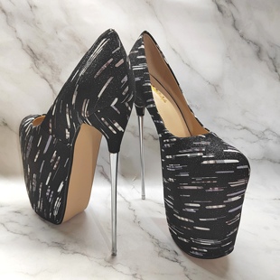2025新款22cm钢跟恨天高女鞋欧美大码性感细跟高跟鞋夜店鞋单鞋