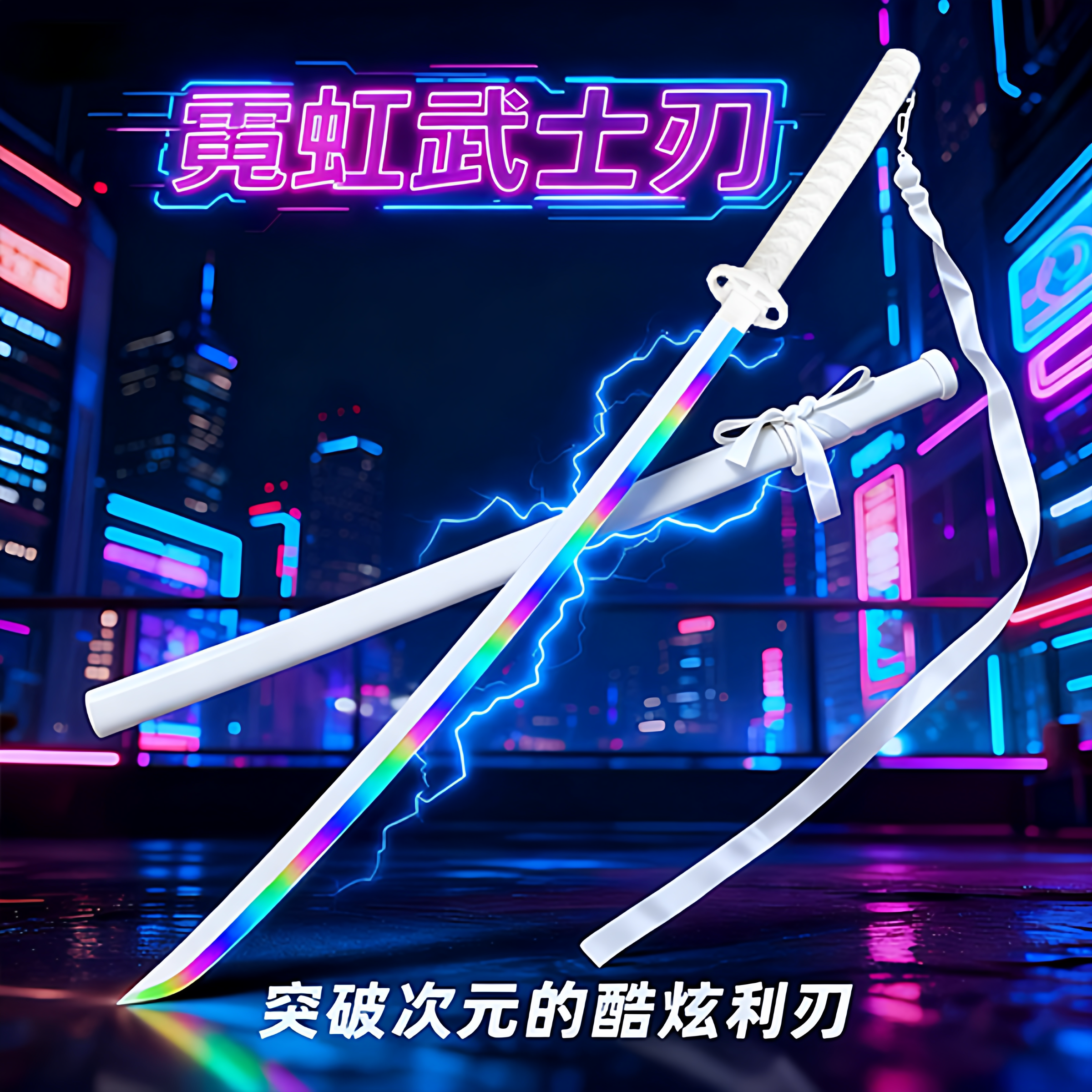 抖音爆款炫酷烟雾光剑袖白雪充电玩具七彩流光黑科技二次元发光剑