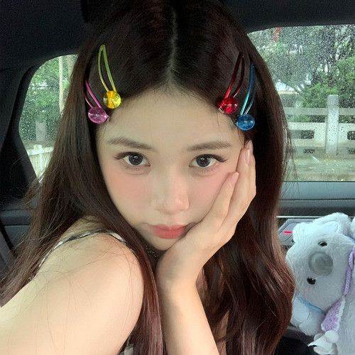 2个装 彩色透明珠子发夹掰掰夹韩系少女刘海夹侧边夹子BB夹发饰品