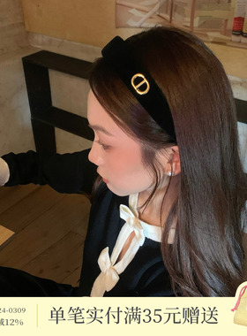 复古金标字母CD猪鼻子丝绒发箍女高颅顶气质头箍高级感发饰头饰品