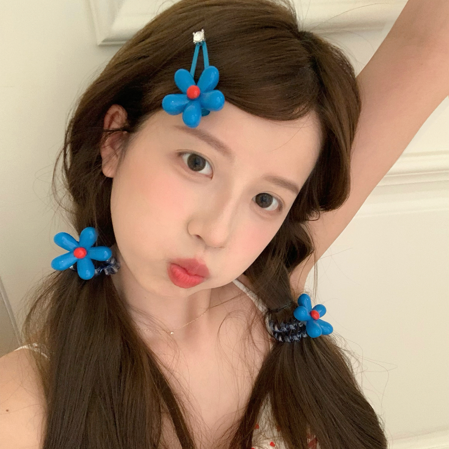 蓝色花朵发夹发绳侧边夹子刘海夹发卡头绳发饰2025韩国东大门头饰