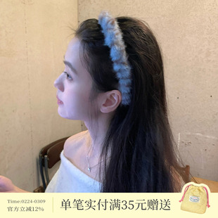 布鲁蓝咖！毛绒绒豹纹带齿发箍波浪头箍秋冬仿皮草发卡外戴时尚女