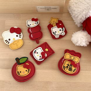 KT控~新年红色系皮质卡通猫咪发夹掰掰夹刘海夹韩系发卡BB夹发饰