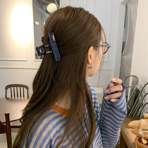 百搭日常！牛仔蝴蝶结中号抓夹女后脑勺半扎鲨鱼夹女盘发发夹发卡