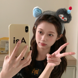 搞怪企鹅小鱼洗脸发箍可爱居家毛绒绒洗脸化妆头箍压发发卡发饰品